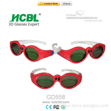 Lovely Red Round Frame USB Recharable Active Shutter 3D Glasses For Children